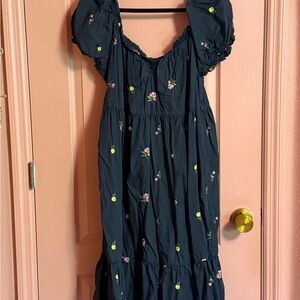 Cider Cottagecore Puff-Sleeve Embroidered Dress